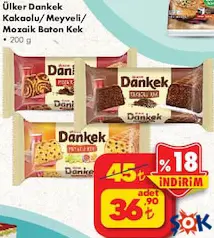 ÜLKER DANKEK KAKAOLU/MEYVELİ/MOZAİK BATON KEK 200 G fiyat ve kampanya bilgisi